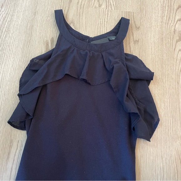 Maeve Anthropologie Ribbed Ruffle Tank Top in Navy - Picture 6 of 12